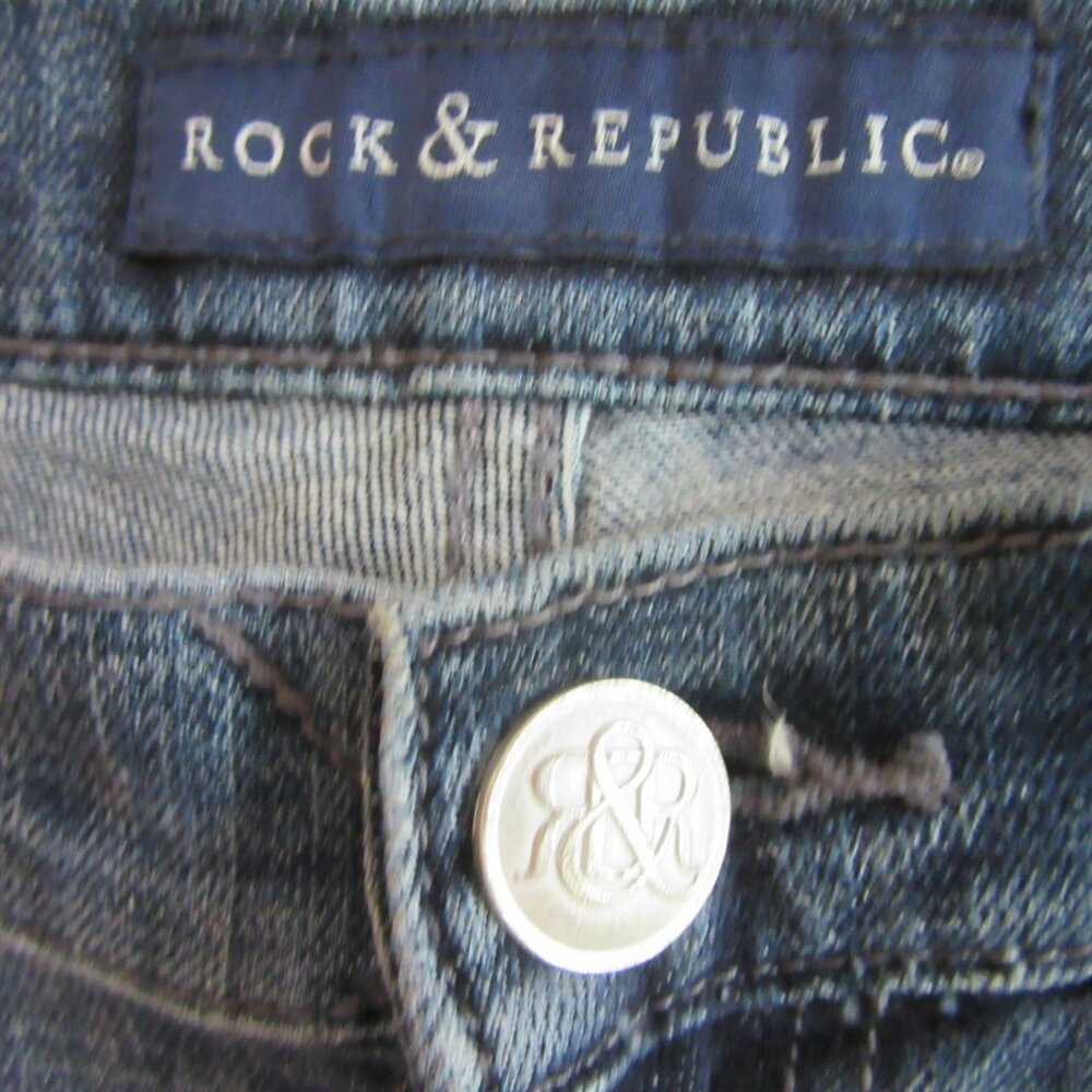 Rock & Republic Dark Blue Denim Berlin Distressed 0 Skinny Jeans - Picture 2 of 5